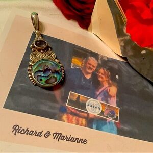 VINTAGE SAJEN 925 SOLID STERLING ABALONE AND AMETHYST PENDANT